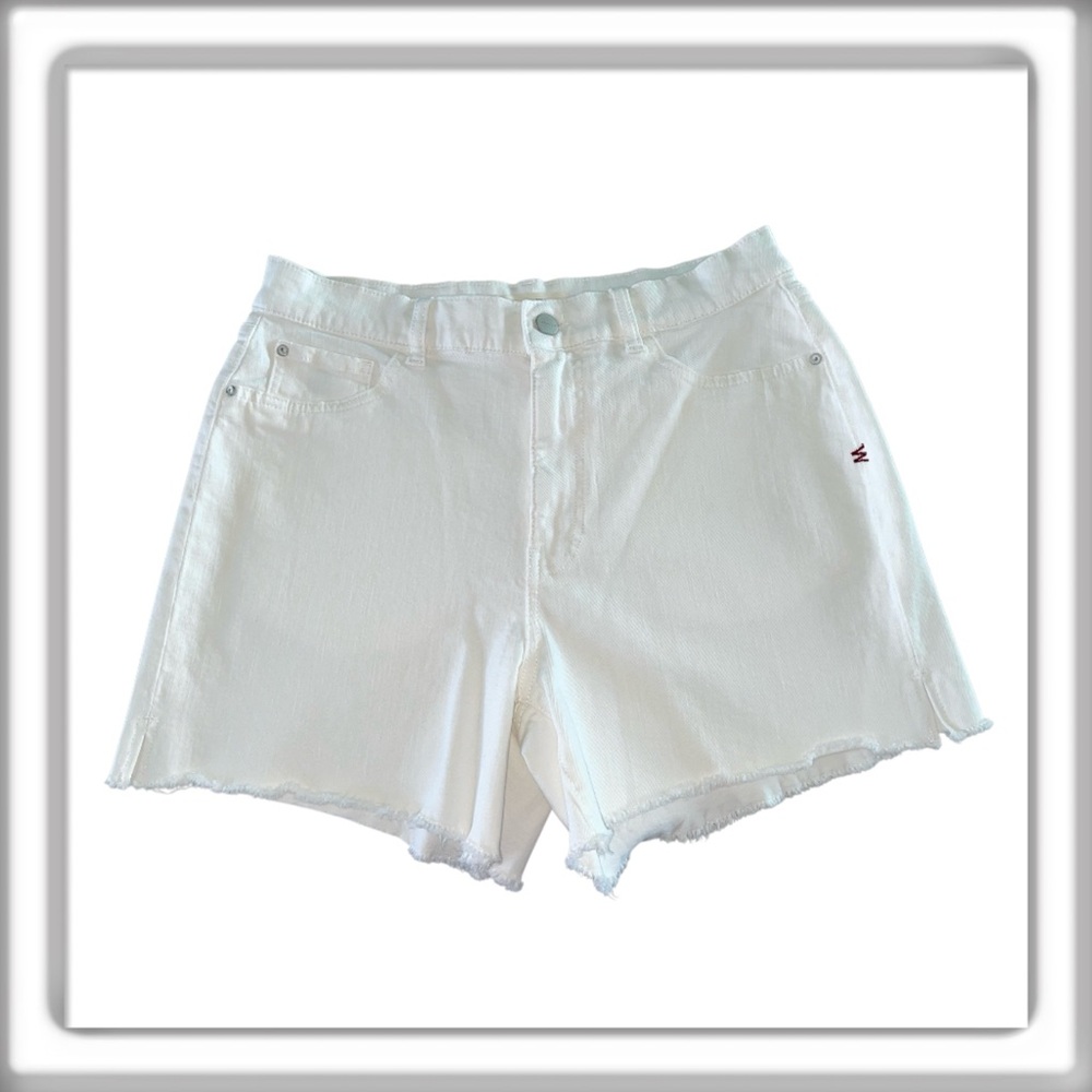 Warp + Weft Hem White Denim Jean Shorts 5” Inseam Stretch Size 12/32